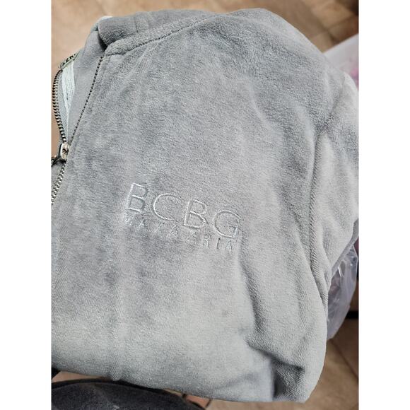 BCBG MaxAzria Velour Gray Zip Up Studded Hoodie Y2K Size MEDIUM - Picture 7 of 8